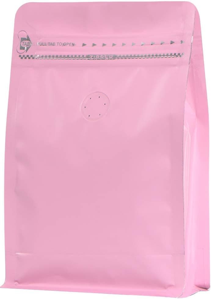 coffee bags with Valve High Barrier Aluminumed Foil Flat Bottom Standing Coffee Beans Storage Bags,Reusable Heat Sealable Side Zipper Pouches (8oz/50pc, Pink)