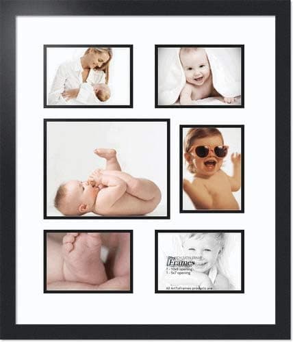 ArtToFrames Collage Photo Frame Double Mat with 1 - 8x10 and 5 - 5x7 Openings and Satin Black Frame