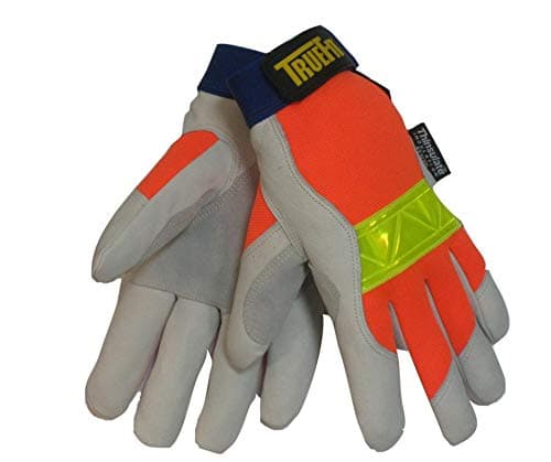 Tillman TrueFit Top Grain Pigskin Thinsulate Lined Cold Weather Gloves With Reinforced Thumb, Elastic Cuff, Hook, Loop Closure, Rough Side Out Double Palm, Spandex Back X-Large Orange Gray