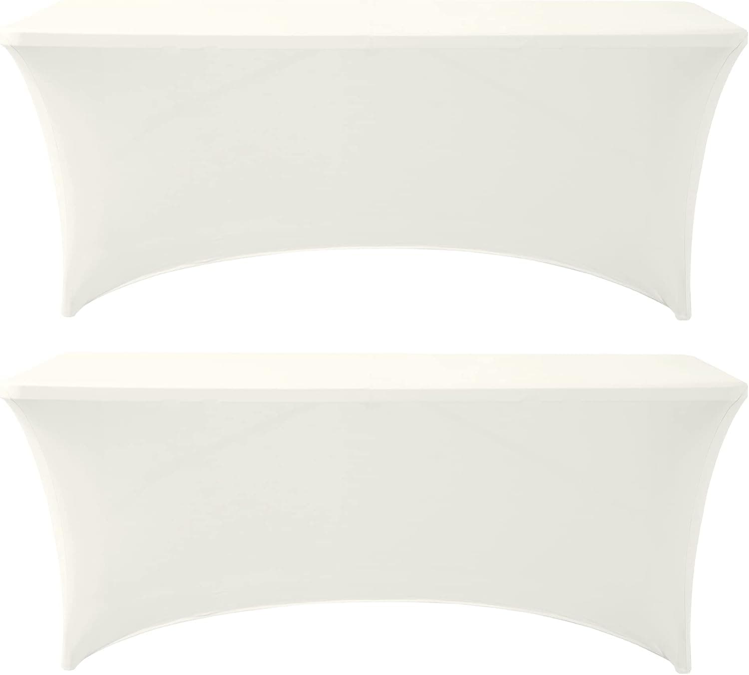 Jieqier Ivory White 6 FT Stretch Spandex Table Cover for Standard Folding Tables 2 Pack- Universal Rectangular Fitted Tablecloth Protector for Wedding, Banquet and Party