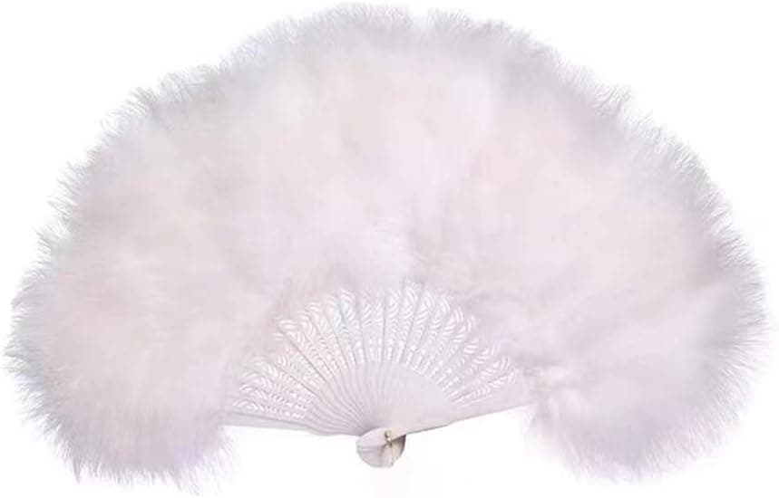 Yizhiwu Women Large White Feather Flapper Hand Fan for Dance Marabou Folding Fan (White), 50*30cm