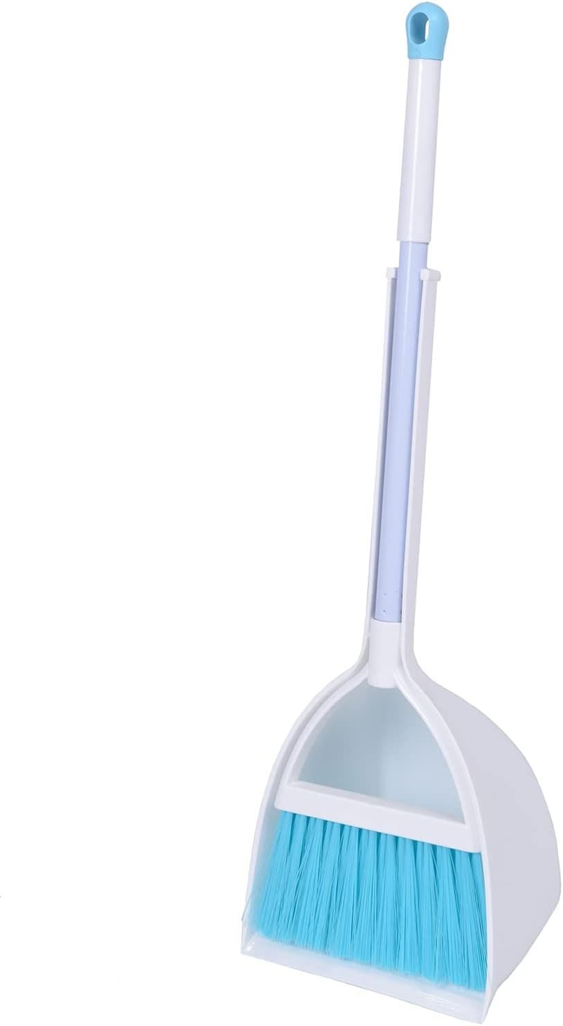 Xifando Mini Broom with Dustpan for Kids,Little Housekeeping Helper Set (White+Sky Blue)