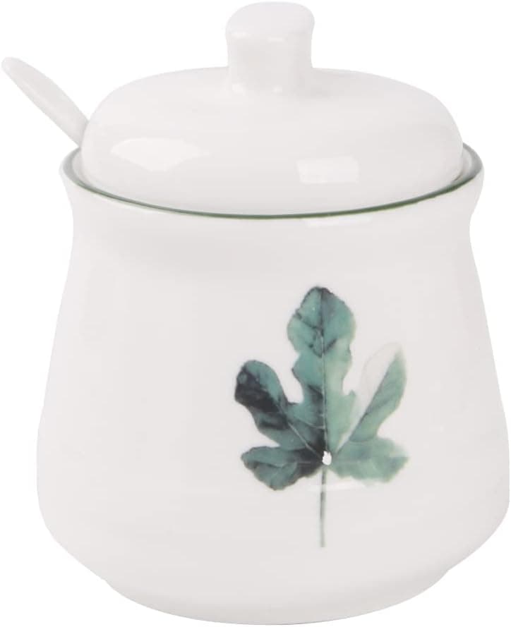 Fvstar Ceramic Sugar Bowls,12 oz Premium Porcelain Sugar Bowl With Lid and Spoon, Storage Salt Jar,Seasoning Container,Sugar Canister,Coffee Bar Accessories,Suit for Coffee Bar(1, maple leaf)