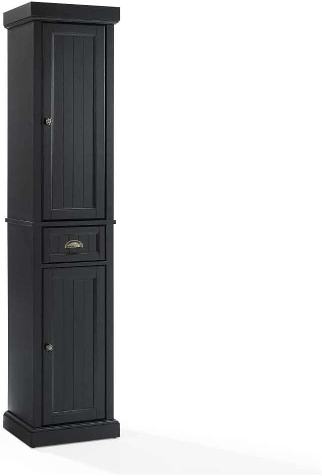 Crosley Furniture Seaside Tall Linen Cabinet, Distressed Black