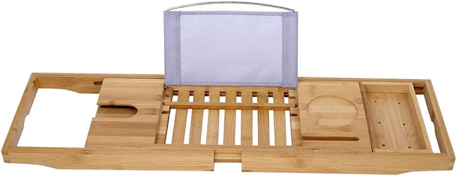 Bozhu Bathtub Tray, Adjustable Bathtub Tray, Expandable Bathtub Caddie, Table, Wine Glass Bracket and Towel Rack, Bamboo(Bozhu01)