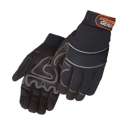 Liberty Glove & Safety 0915Q/BK/L Lightning Gear OnyxWarrior Premium Simulated Leather Mechanical Glove with Palm Patch, Large, Black (Pack of 1 Pair)