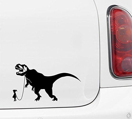 Yadda-Yadda Design Co. Pet Dinosaur - Tyrannosaurus w Boy or Girl- Car | Truck | ATV - Vinyl Decal Sticker - © 2016 (8" w x 4.25" h) (Girl - Face Left, Black)