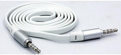 6ft Tangle Free Flat Cable Car Audio Stereo Aux Wire Adapter White for iPhone 6 6S Plus, 5S 5C 5 - Samsung Galaxy S7, S6, Edge, Edge+, S5, S4 Active, Galaxy Note 5 4 3 - LG G2 G3 G4 V10