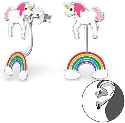 ICYROSE 925 Sterling Silver Unicorn w/ Dangling Rainbow Stud Earrings 30420