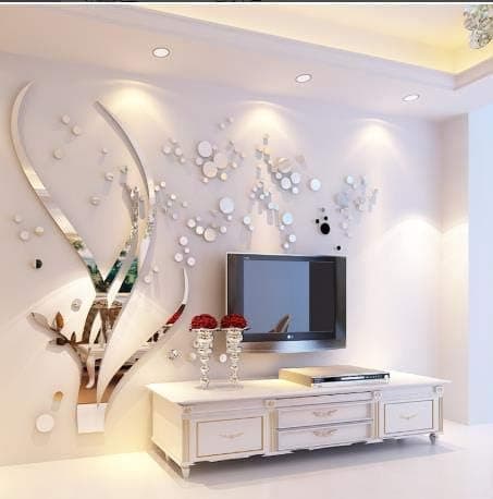 Beddinginn Acrylic Art 3D Mirror Flower Wall Sticker DIY Home Wall Decal Decoration Sofa TV Wall Removable Wall Sticker(Silver Left)