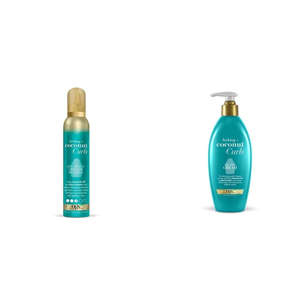 OGX Locking + Coconut Curls Decadent Creamy Mousse, 7.9 Ounce Locking + Coconut Curls Air Dry Cream, No Parabens, 6 oz