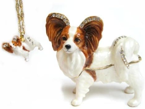 Papillon Golden & White Dog Bejeweled Trinket Box
