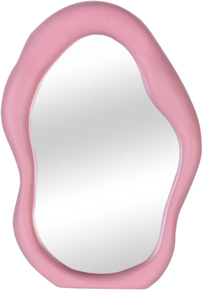 Simmer Stone Polymorph Pattern Irregular Makeup Mirror Tabletop Vanity Mirror Cosmetic Desktop Mirror Hanging Wall Mirrors Desk Countertop Dressing for Home Bedroom Decorative Pink
