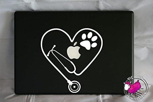 Stethoscope Heart PAW Cutout (WHITE) Vinyl Decal Stickers for MacBook Laptop Car Nursing Tough Strength Strong Strength Hope Inspiration Love Doctor Nurse Veterinarian Health Medicine Hospital Med School Vet Tech Dog Cat Bird Pets Adopt Shelter Animal Hospital Print
