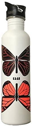 WATER BOTTLE KA-AB. 33 Oz Capacity. Single walled, light weighted, stainless steel, BPA Free, with wide mouth and leak resistant straw lid. Butterfly Design