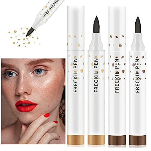 Natural Freckle Pen, 2Pcs Faux Freckles Makeup Pen, for Different Color Light Brown & Dark Brown, Long Lasting Waterproof Neutral Lightweight Freckle Makeup Tool