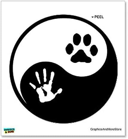 GRAPHICS & MORE Ying and Yang Dog or Cat Paw and Hand Print - Window Bumper Locker Sticker