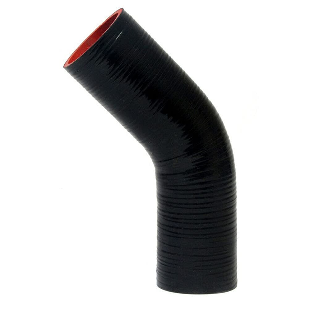 HPS HTSEC45-175-L10-BLK High Temp 4-ply Reinforced Silicone 45 Degree Elbow Coupler Hose, 75 psi Maximum Pressure, 10" Leg Length on each side, 1-3/4" ID, Black