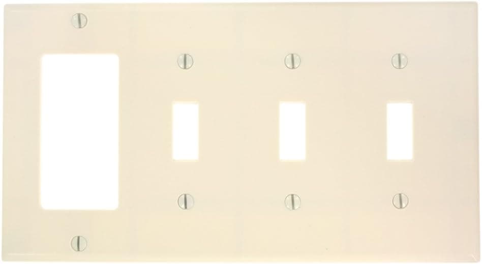 Leviton P326-T 4-Gang 3-Toggle 1-Decora/GFCI Device Combination Wallplate, Light Almond