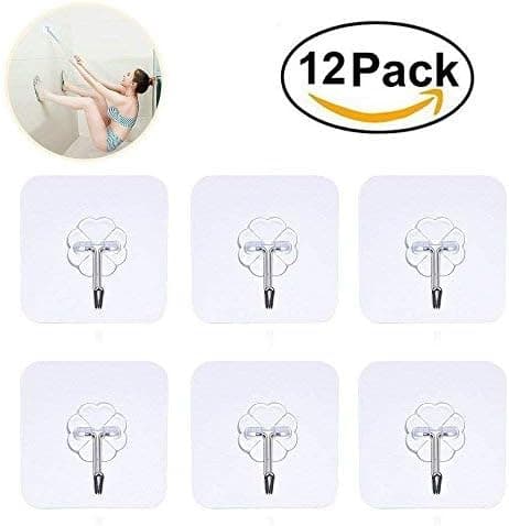 Hooks Heavy Duty Hooks - 12 Packs 22Lbs door Hooks Utility Hooks Heavy Duty Wall Hooks Waterproof Reusable Seamless Sticky Hook for Bathroom Kitchen Wall Door Ceiling and More (Hooks)