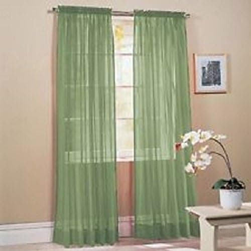 Gorgeous Home 2PC SAGE GREEN SOLID SOFT VOILE SHEER WINDOW CURTAIN PANELS DRAPES 54" WIDE X 84" LONG