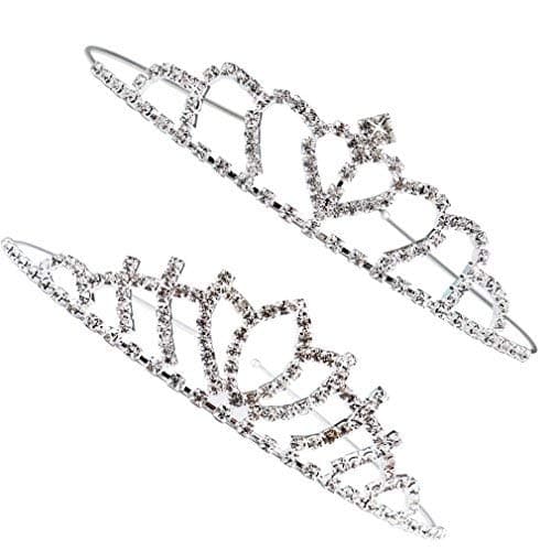 Exacoo Pack of 2 Pretty Rhinestone Tiara Crown Wedding Bridal Birthday Pageant Princess Hair Loop Headband Gorgeous Crown, Silver