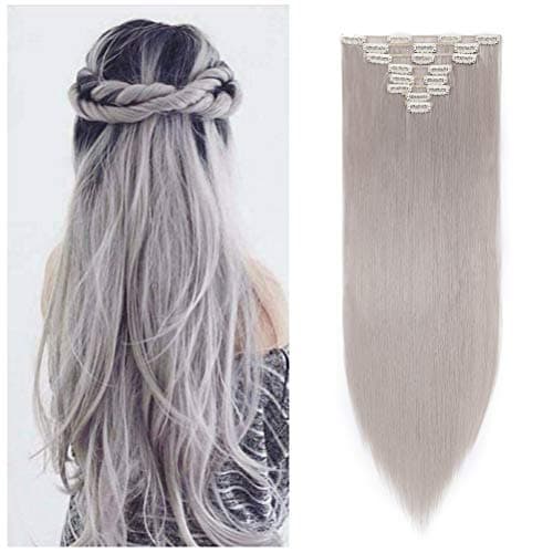 8PCS Clip in Hair Extensions Straight 26" Straight,Light Grey