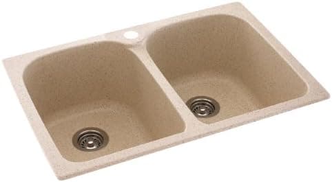 Swanstone KS02233LB.040 Solid Surface 1-Hole Drop in Double-Bowl Kitchen Sink, 33-in L X 22-in H X 10-in H, Bermuda Sand
