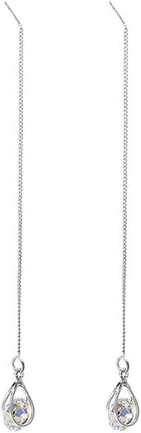 Earrings Stud Crystal Pearl Earring Set, Women Teardrop Cubic Zirconia Threader Long Chain Line Thread Dangle Earrings for Girls Women Men (Silver)
