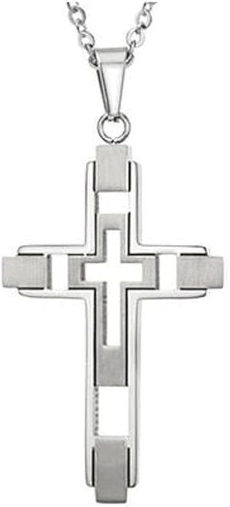 KATGI Fashion Men's Titanium Steel Checked Cross Pendant Necklace