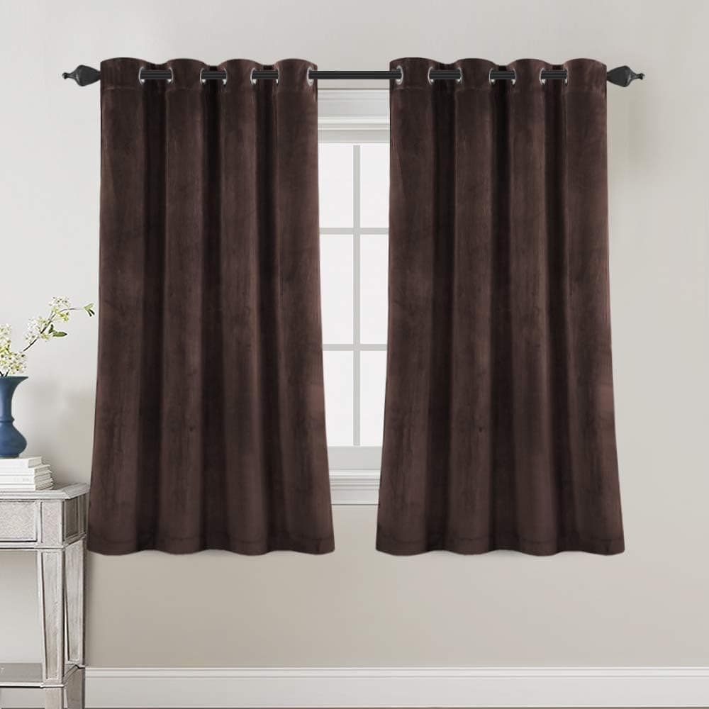 Luxury Velvet Curtains for Living Room 63 Inches Room Darkening Super Thick Soft Velvet Textured Window Curtain Drapes Thermal Insulated Grommet Decoration 2 Panels, Each 52 x 63 Inch, Brown