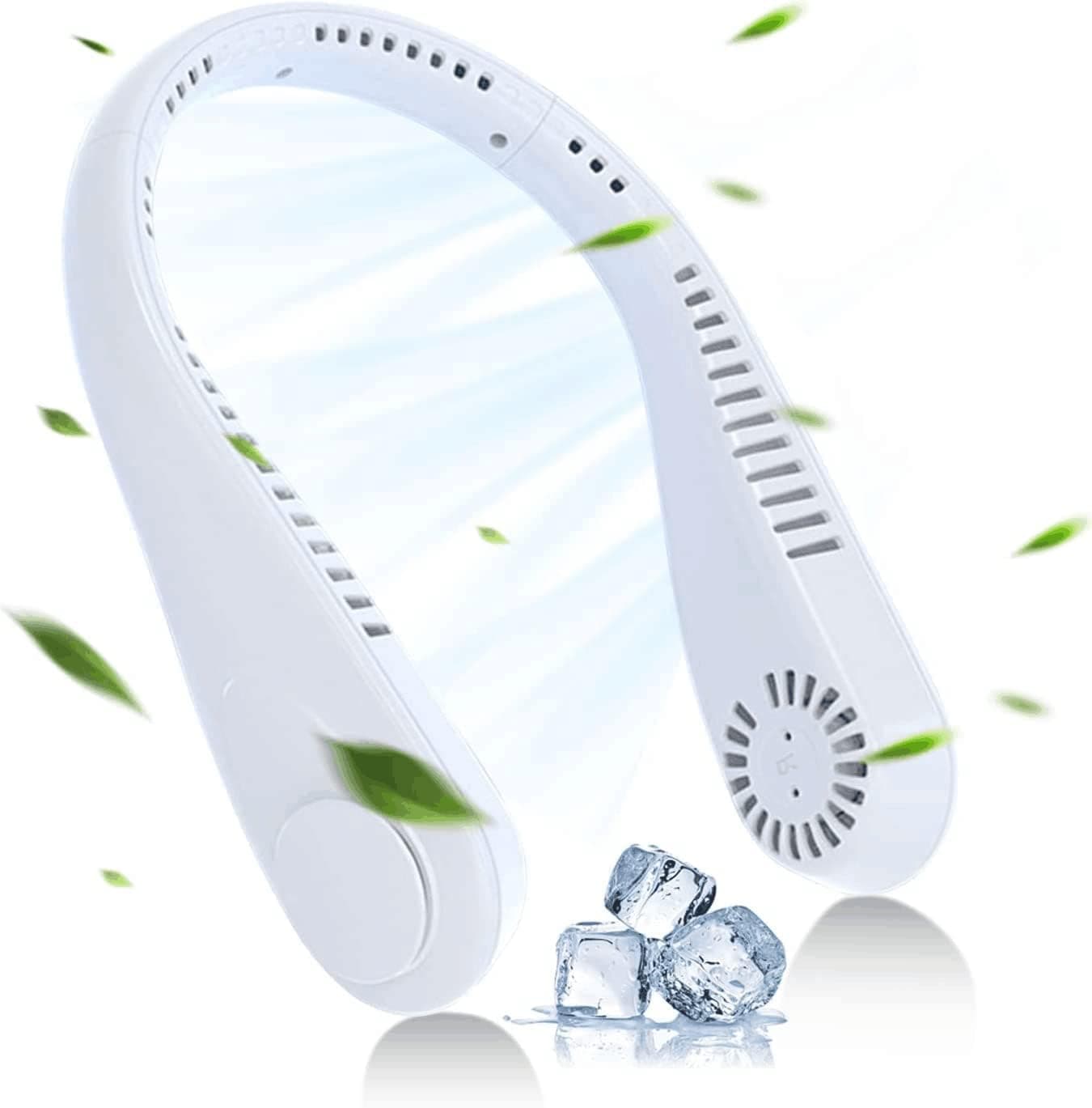Leafless Hanging Neck Fans, Portable Around The Neck Fan, 3 Speeds Hand-Free Neck Fan, Headphone Design, Wearable Personal Fan Suitable for Outdoor and Indoor Activities (White)