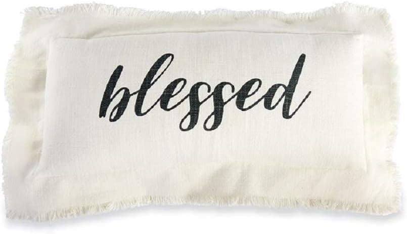 Mud Pie Blessed Frayed Edge Lumbar Accent Pillow, White