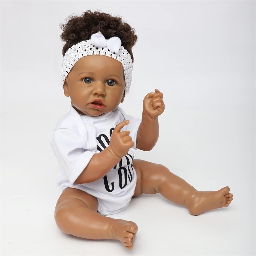 ZIYIUI Reborn Baby Dolls, Realistic Newborn Baby Dolls, Like Real African American Realistic Girl Eyes Open Toddler Black Doll 22 inch