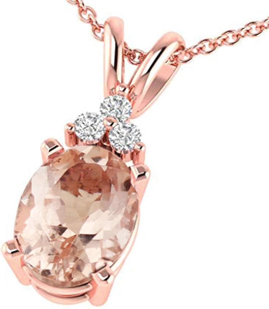 GNG Solid 10K Rose Gold Diamond Morganite Pendant Necklace, 18"
