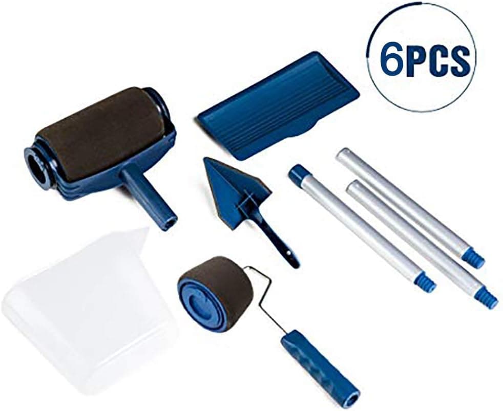 Paint Roller Brush Tools Set Wall Printing Brush kit with Paint Runner Pro, Wall Printing Brush, Smart Paint Roller Applicator for Painting Walls and Ceilings for Home Office Room (6pcs Blue)
