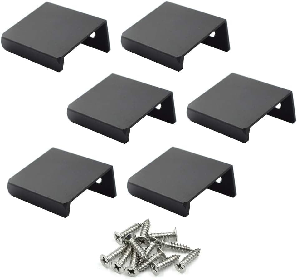 LC LICTOP 35mm/1.37" Flat Black Aluminum Finger Edge Pull Concealed Handle for Home Kitchen Door Drawer Cabinet 6PCS