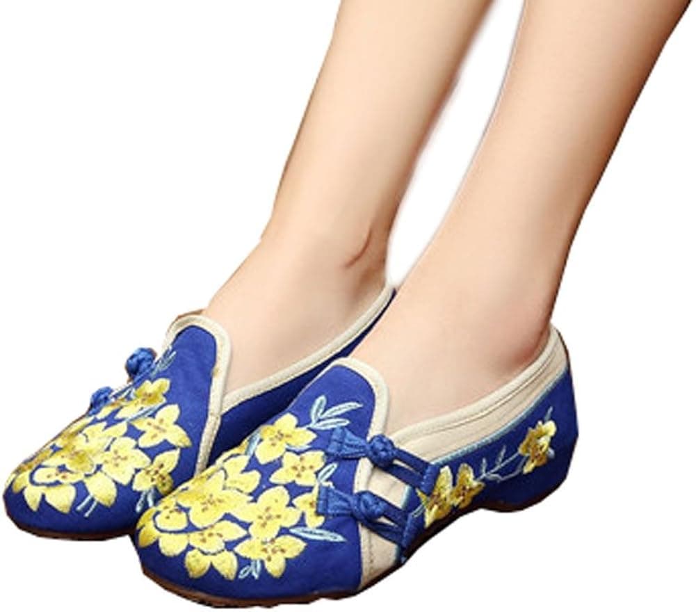 AvaCostume Womens Peachblossom Embroidered Flat Rubber Sole Casual Shoes