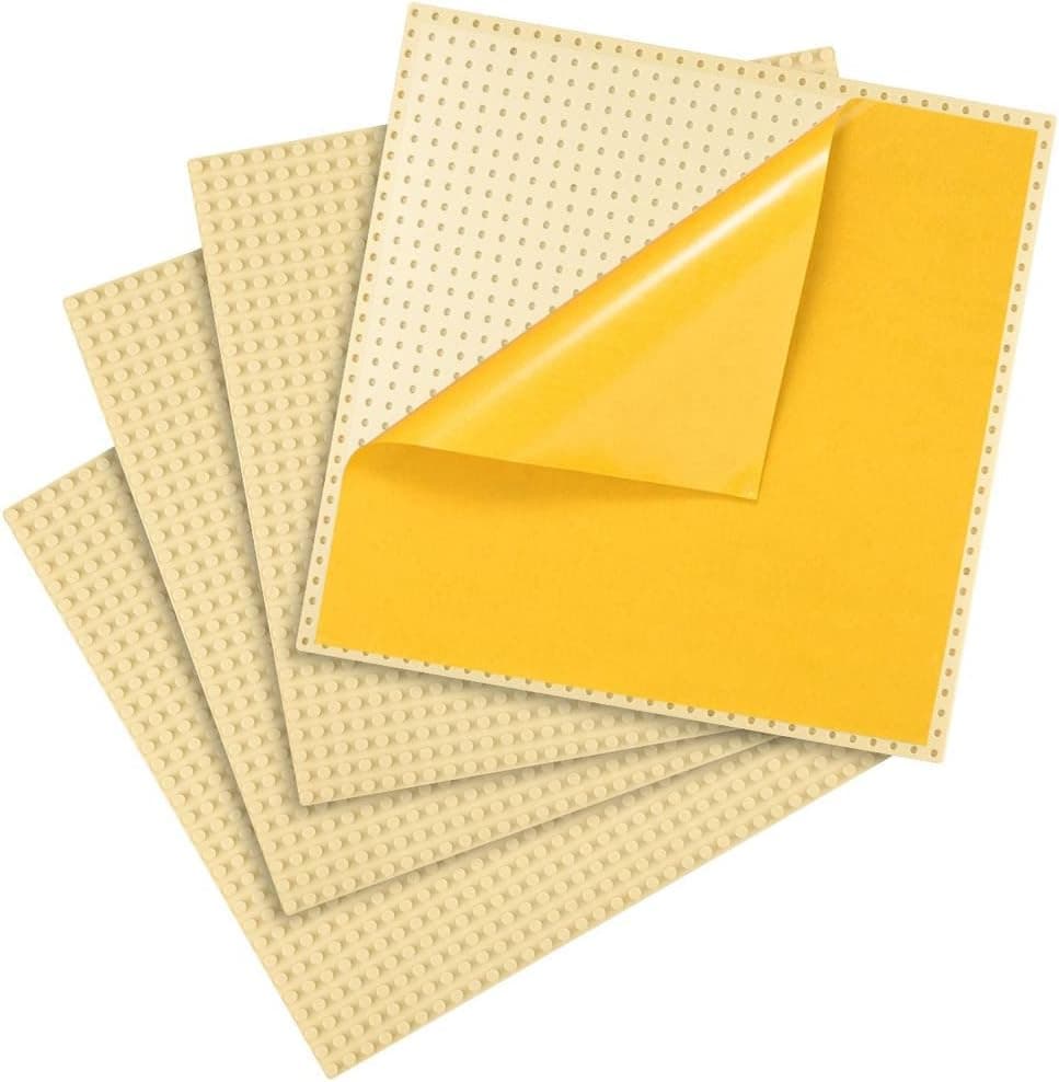 Peel-and-Stick Baseplates - Self Adhesive Building Brick Plates - Compatible with All Major Brands - 4 Pack - 10 inch x 10 inch (Beige)