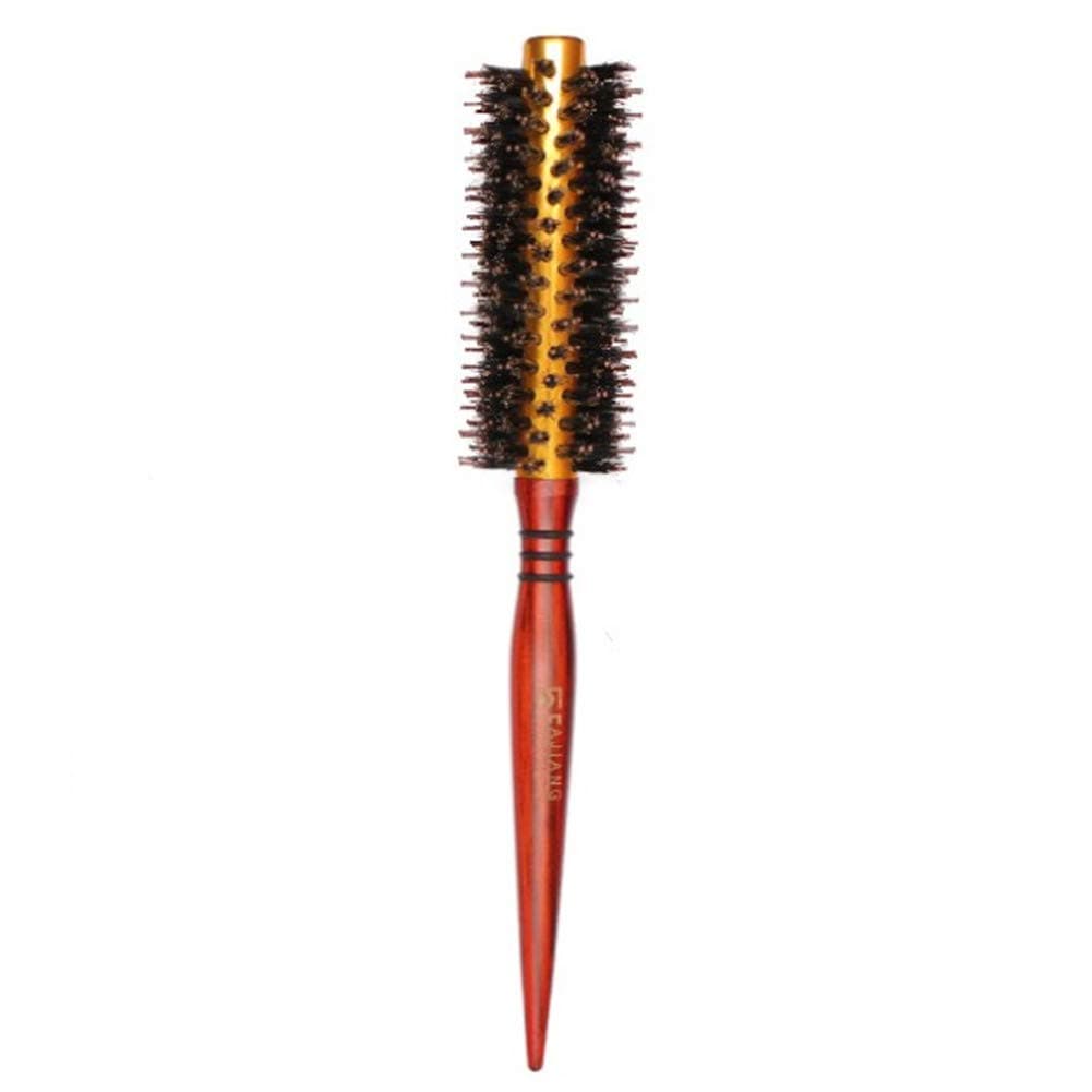 Round Hair Brush Thermal Aluminum Barrel with Natural Boar and Nylon Bristles with Wooden Handle, Small Volumizing Hair Brush - 1.65 Inch Diameter (10 Row)