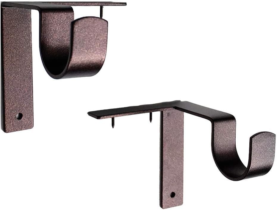 Kwik-Hang Single Curtain Rod Brackets – No Drill, No Damage – Perfect Curtains Every Time – 1” Bronze