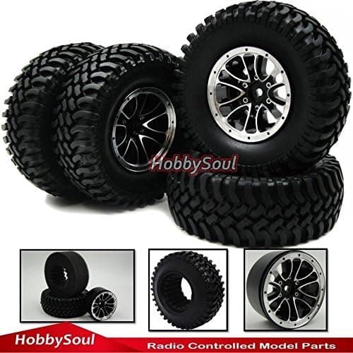 hobbysoul 4pcs New RC 1/10 Alloy 1.9'' Beadlock Rims &100mm Crawler Tires