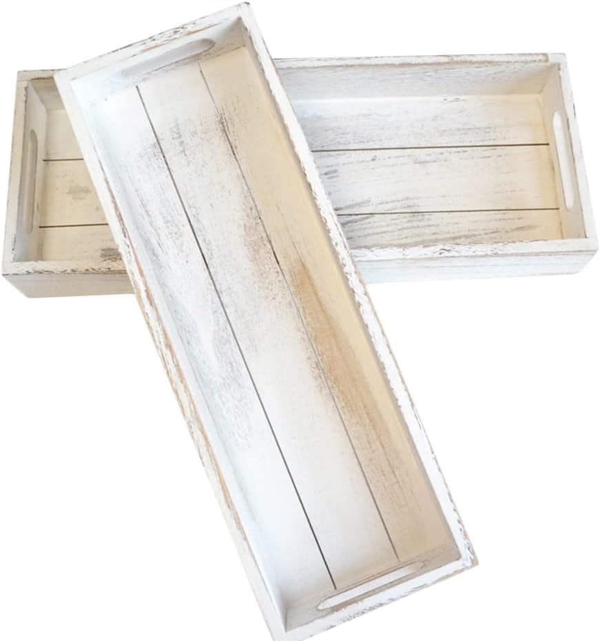 Topleo Nested Serving Tray Set of 2 Wooden Crates,Rustic Farmhouse Home Decor Wood Servers
