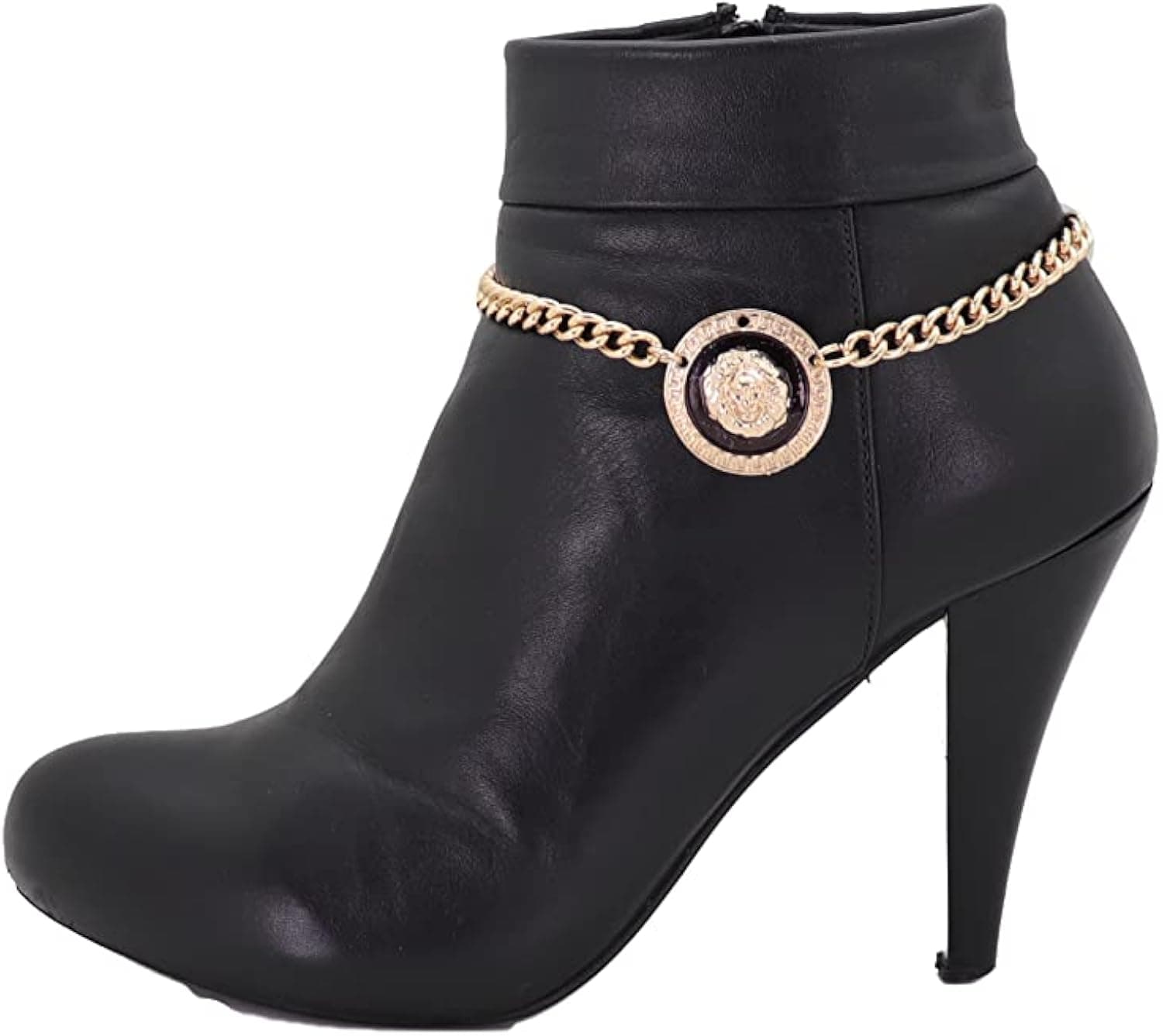 Women Western Fashion Jewelry Boot Bracelet Gold Metal Chain Shoe Anklet Lion Coin Charm