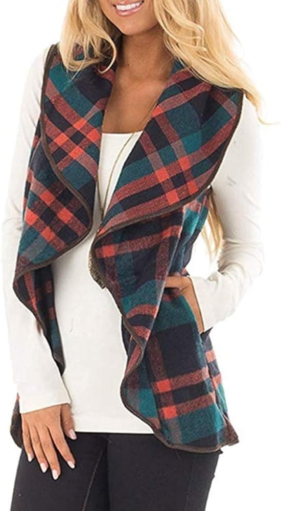 Greentree Women's Loose Fit Short Sleeve Cashmere Knitted Cardigan Sweaters Outerwear with Pocket (Red Green, XL)