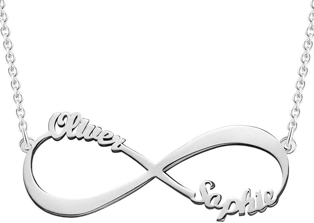 LONAGO Infinity Name Necklace 925 Sterling Silver Personalized Eternal Custom Made Any 2 Nameplate Pendant Jewelry for Women