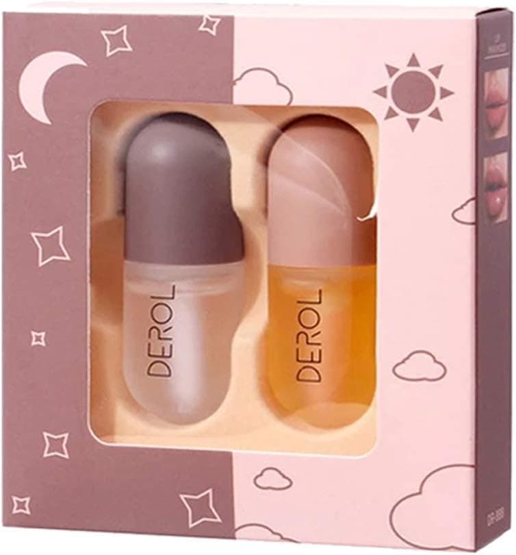 Lip Plumper Set, Natural Lip Plumper and Lip Care Serum, Lip Enhancer for Fuller, Lip Mask, Beautiful Fuller, Hydrating & Reduce Fine Lines ,Day&Night