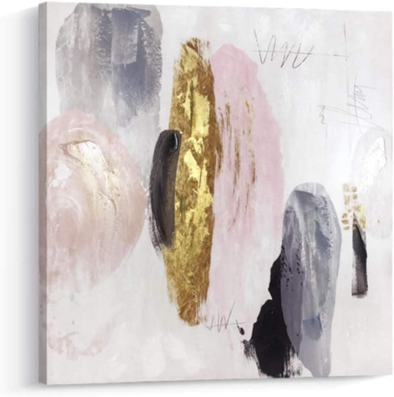 Pi Art Framed Contemporary Abstract Shinning Gold and Pink Trendy Canvas Print Wall Art With Gold Foil Wall Decor Picture For Living Room and Bedroom (32x32, B)