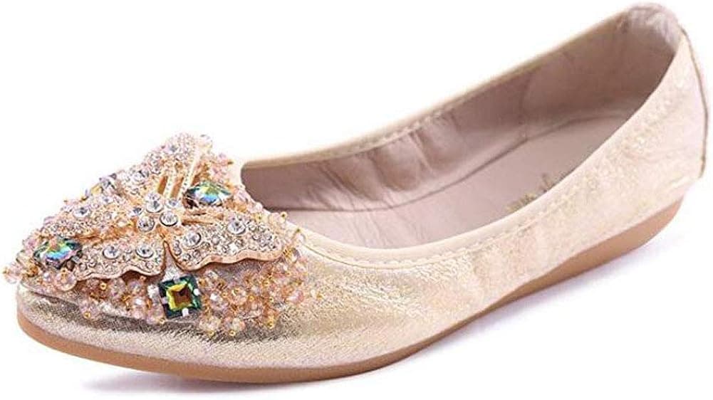 USANDY Women Ballet Flats Rhinestone Wedding Ballerina Shoes Foldable Sparkly Comfort Slip on Flat Shoes
