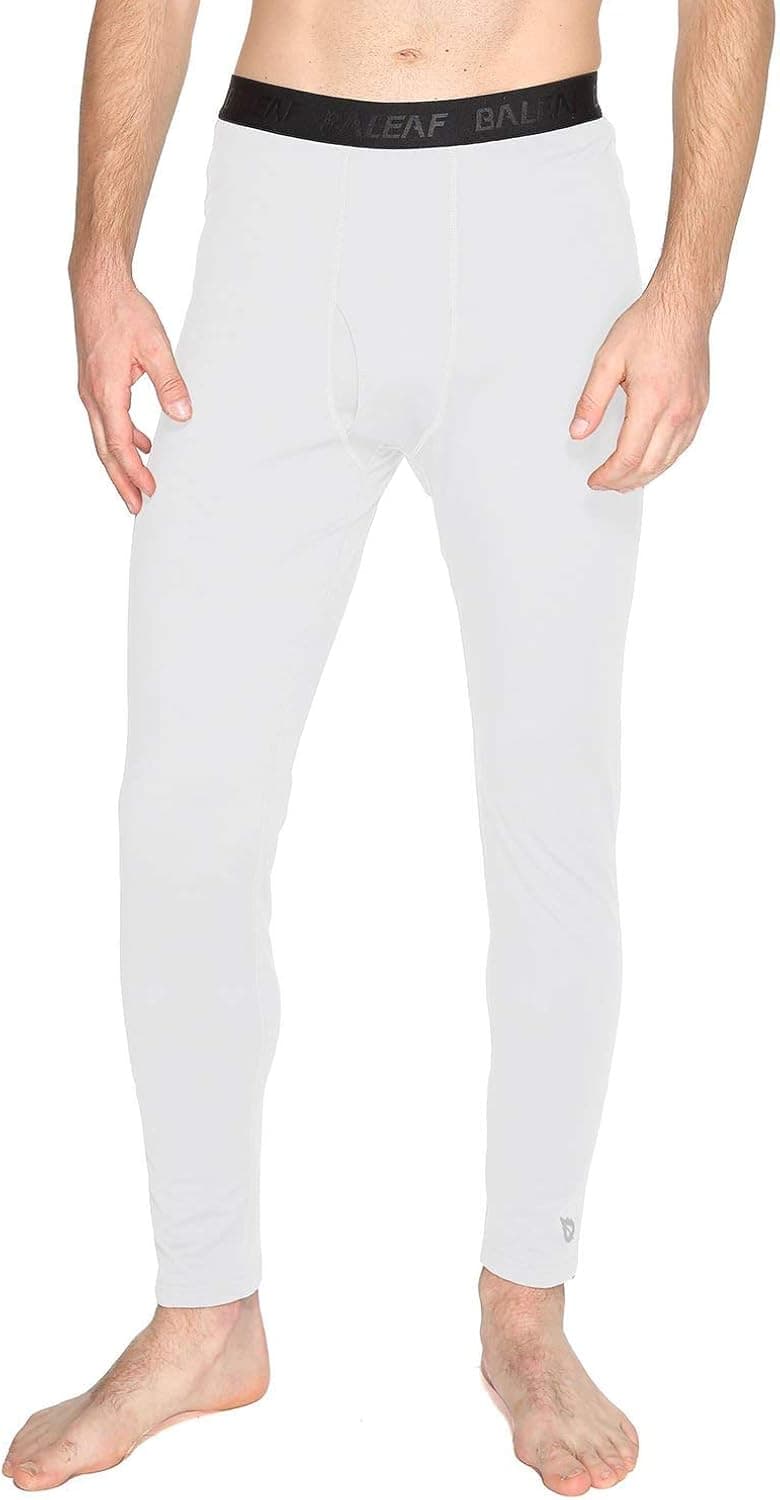 BALEAF Men's Heavyweight Thermal Underwear Pants Fleece Lined Long Johns Baselayer Bottom White L